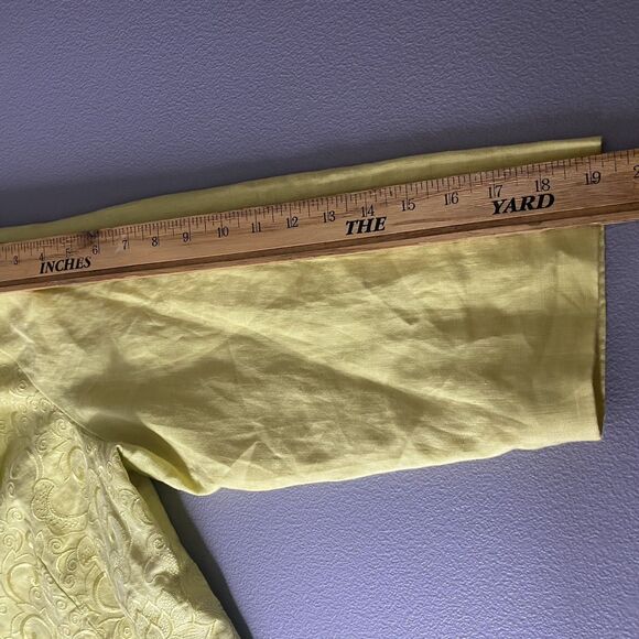 DONNA VINCI Belero Jacket Linen Embroidered Shawl Collar Cropped Women 18 Yellow - Picture 7 of 9